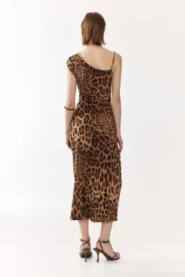 Robe asymétrique en jersey - Beige foncé/imprimé léopard — photo 3