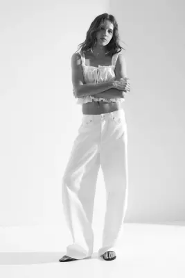 Top en coton avec détail à nouer - Blanc — photo 1