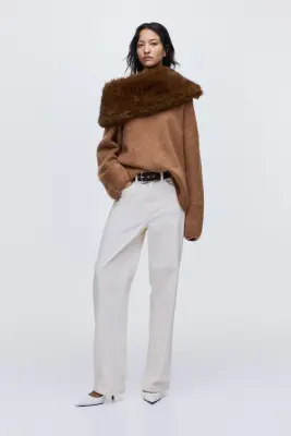 Pull oversize en mohair mélangé - Beige foncé — photo 2