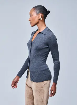 Pull Gris Chemise Manches Longues en Laine merinos — photo 3