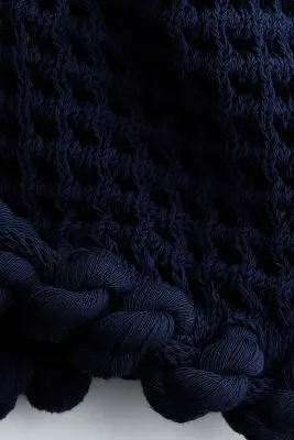 Pantalon en maille ajourée avec détails corde - Bleu marine — photo 4
