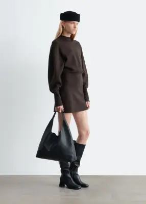 Robe courte en maille à col montant - Marron foncé — photo 4