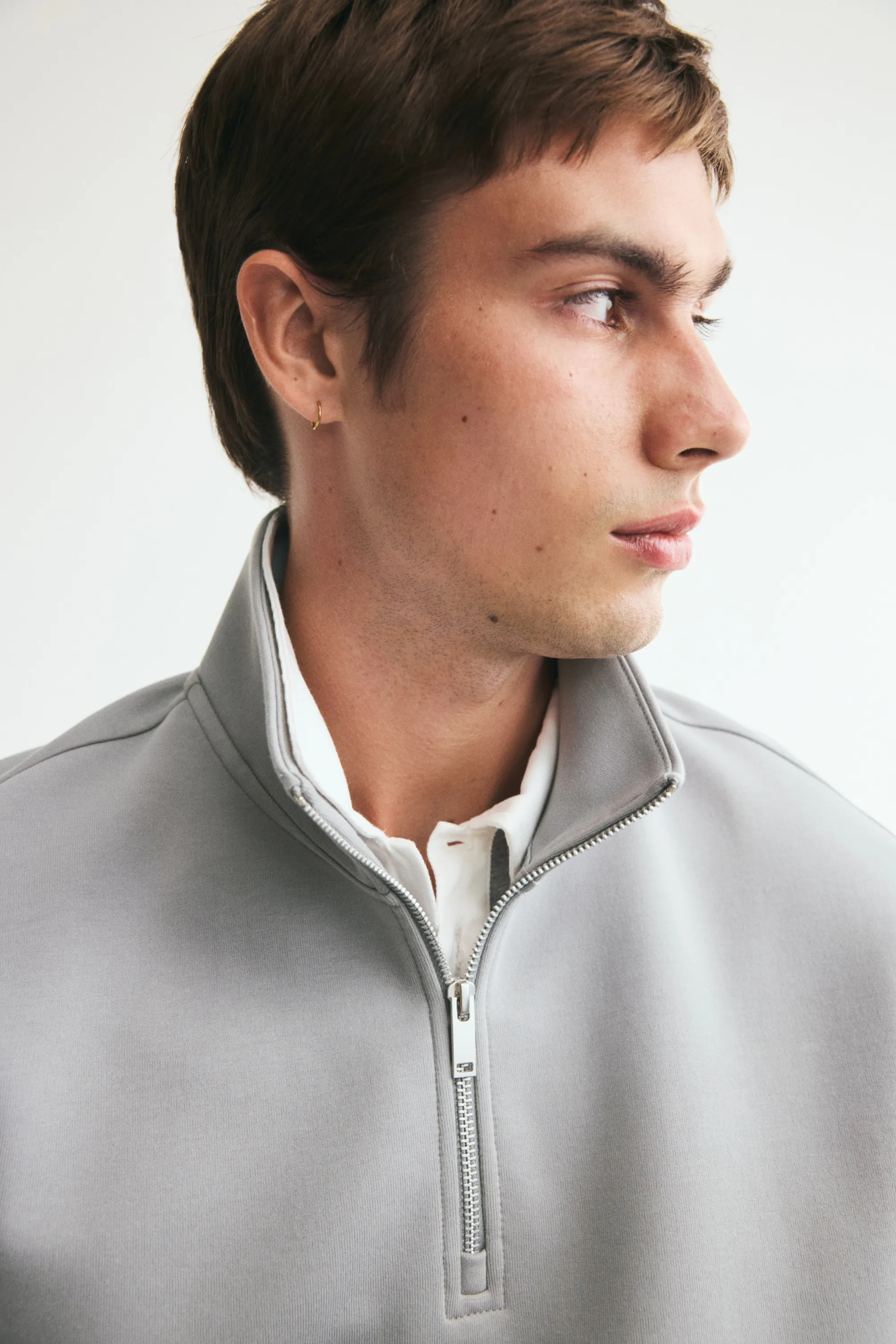 Sweat Relaxed Fit avec col zippé - Gris chiné