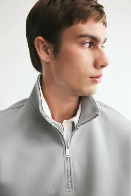 Sweat Relaxed Fit avec col zippé - Gris chiné — photo 1