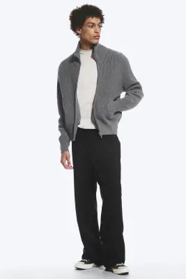 Cardigan zippé à col montant décontracté - Gris poudré clair — photo 1