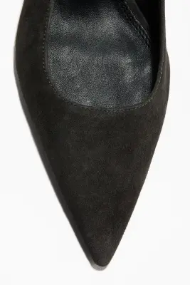 Escarpins en cuir velours avec bride arrière - Vert kaki foncé — photo 3