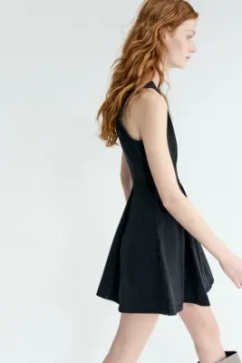 Robe en denim avec jupe évasée - Noir délavé — photo 3