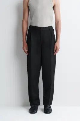 PANTALON FUSEAU À PLIS EN LAINE MÉLANGÉE - NOIR — photo 1