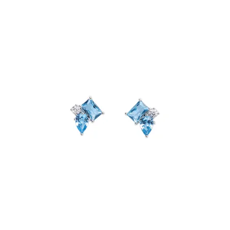 Boucle d'oreille Argent Rhodié - Oxyde de Zirconium bleu blanc Go Mademoiselle 602622