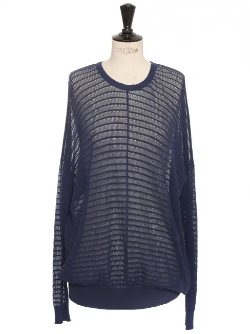 Pull oversize en crêpe de coton bleu marine Prix boutique 660€ Taille 36 à 38