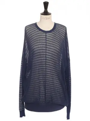 Pull oversize en crêpe de coton bleu marine Prix boutique 660€ Taille 36 à 38 — photo 1