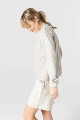Sweat Beige Col Rond Manches Longues en Viscose / Elasthanne