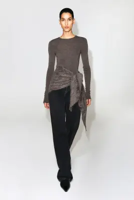 TOP À MANCHES LONGUES SANS COUTURE EN MÉRINOS - BRUN CHINÉ — photo 2