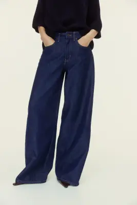 Wide High Waist Jeans - Bleu denim foncé — photo 1
