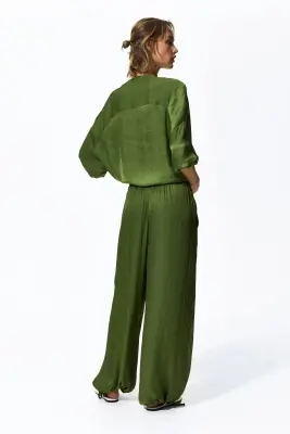 Pantalon à taille élastique avec cordons - Vert — photo 2