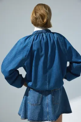 Bomber à fronces - Bleu denim — photo 2