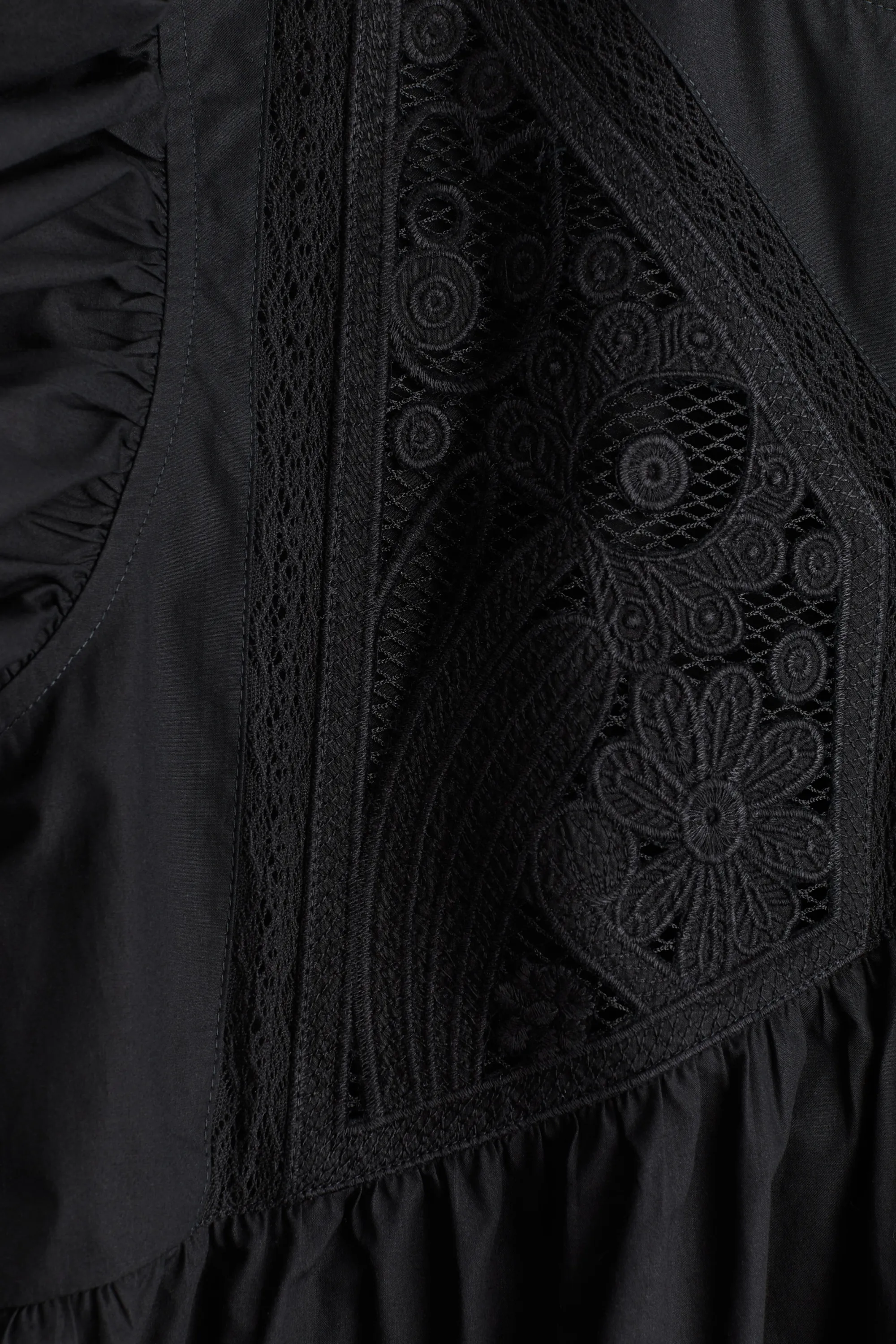 Blouse brodée en coton - Noir
