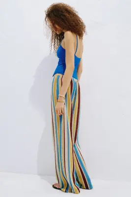 Pantalon filet avec cordon de serrage - Bleu clair/rayé — photo 2