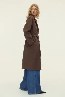 Manteau fait main en laine mélangée - Marron — photo 4