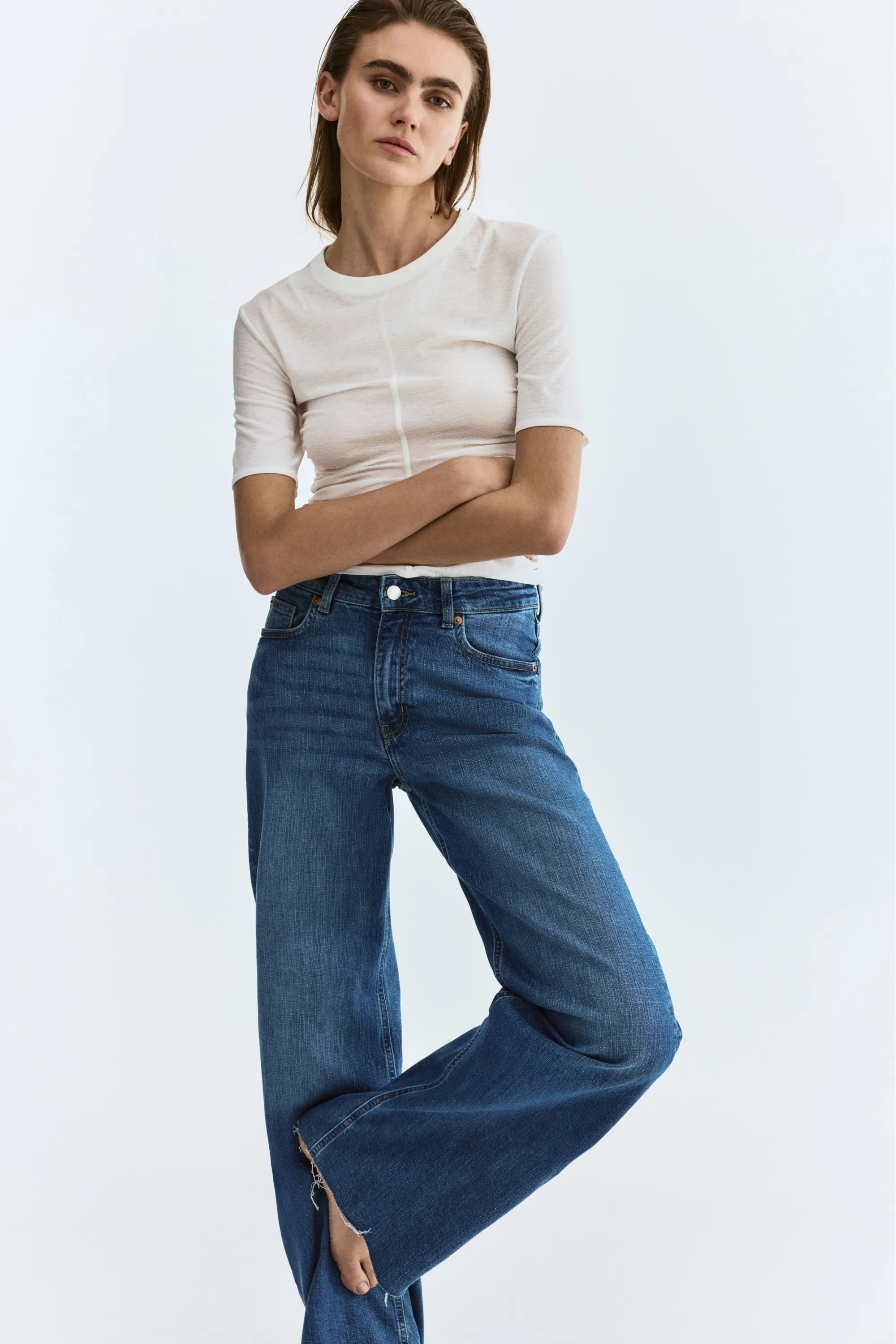 Wide High Waist Jeans - Bleu denim délavé