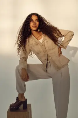 Veste ajustée en denim - Beige — photo 2