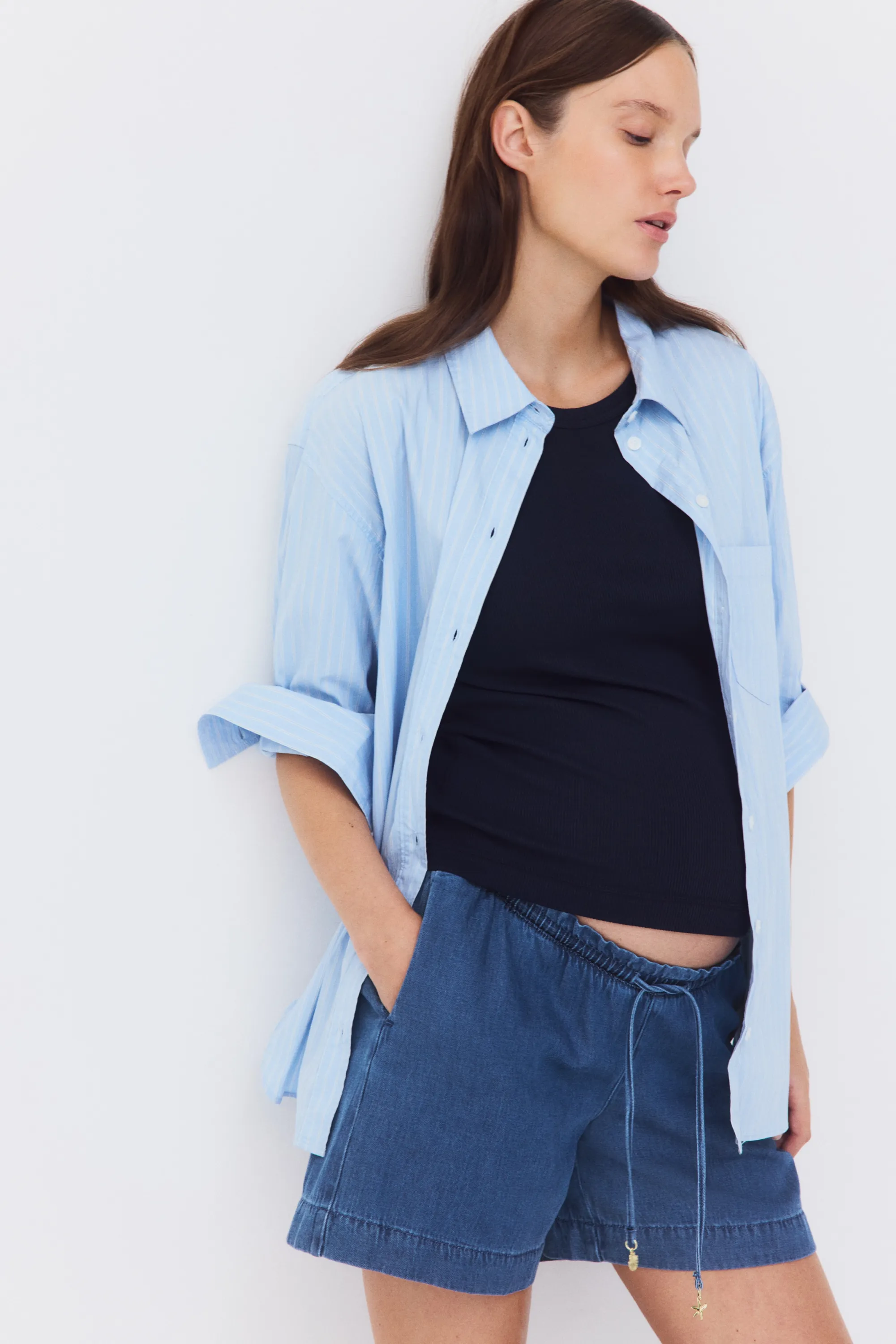 MAMA Short à cordon en denim - Bleu denim