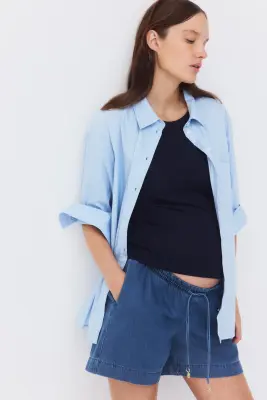 MAMA Short à cordon en denim - Bleu denim — photo 1