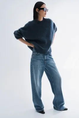 Pull brossé en mohair mélangé - Bleu pigeon — photo 3