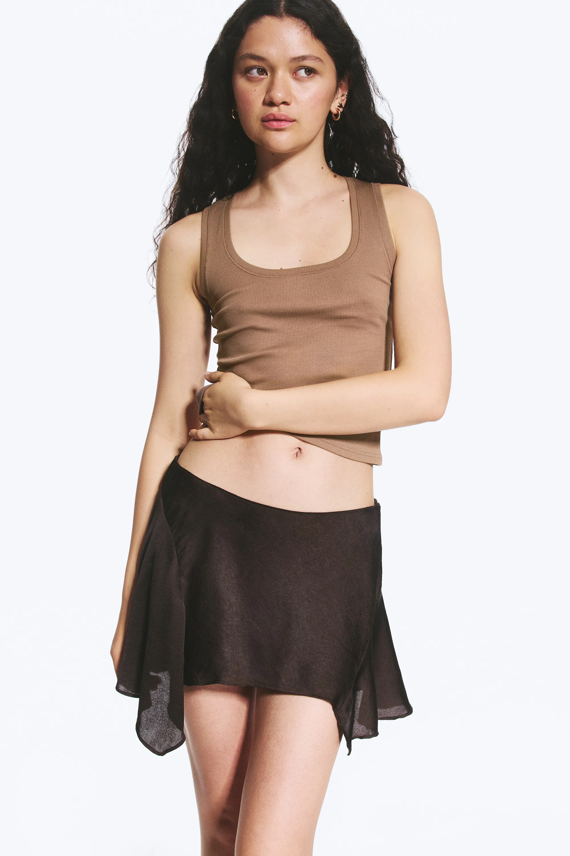 Mini-jupe asymétrique - Marron foncé