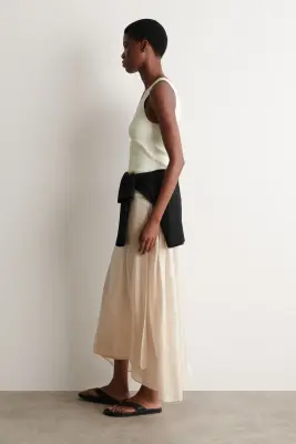 JUPE MIDI EN JACQUARD À OURLET MOUCHOIR - CRÈME — photo 1