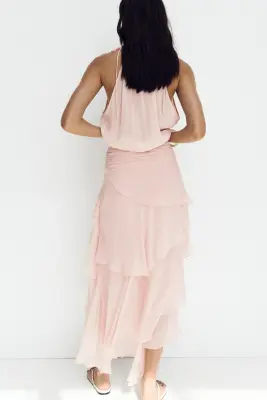 Jupe à étages en mousseline - Rose clair — photo 3