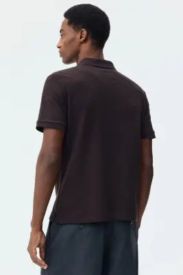 Polo Slim Fit en maille jacquard - Marron foncé — photo 2