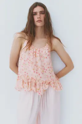 Top dos nu volanté - Rose clair/fleuri — photo 1