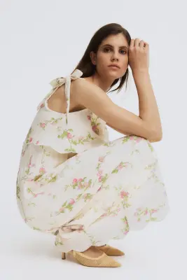 MAMA Robe d'allaitement avec bretelles à nouer - Crème/fleuri — photo 1