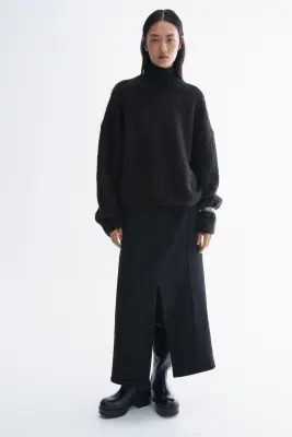 Pull brossé en mohair mélangé - Noir — photo 2