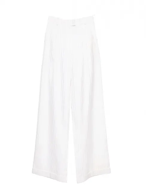 Pantalon taille haute évasé en cotton blanc à rayures Prix boutique 600€ Taille XS