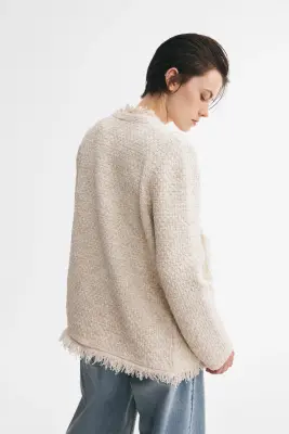Gilet frangé en maille nattée - Beige ancien clair — photo 3