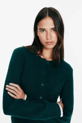 Gilet en maille torsadée - Vert foncé — photo 2