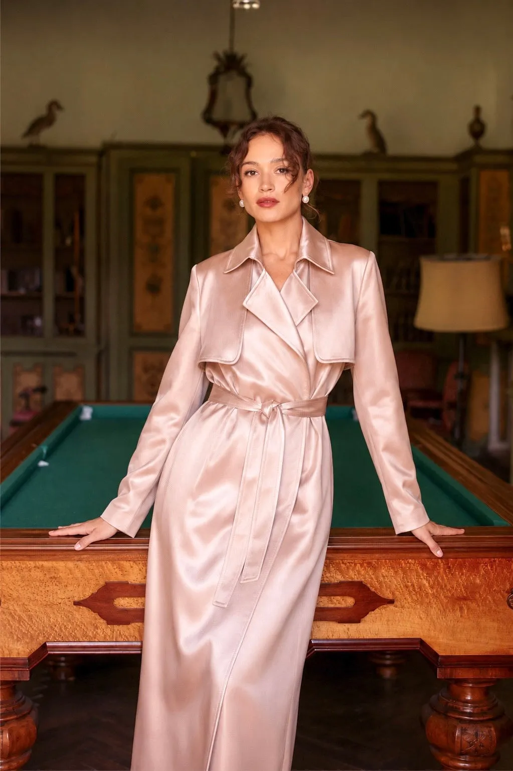 Cameron Satin Trenchcoat - Champagne
