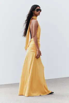 Robe dos nu à effet drapé - Orange — photo 4