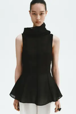 Top péplum en ramie mélangé - Noir — photo 1