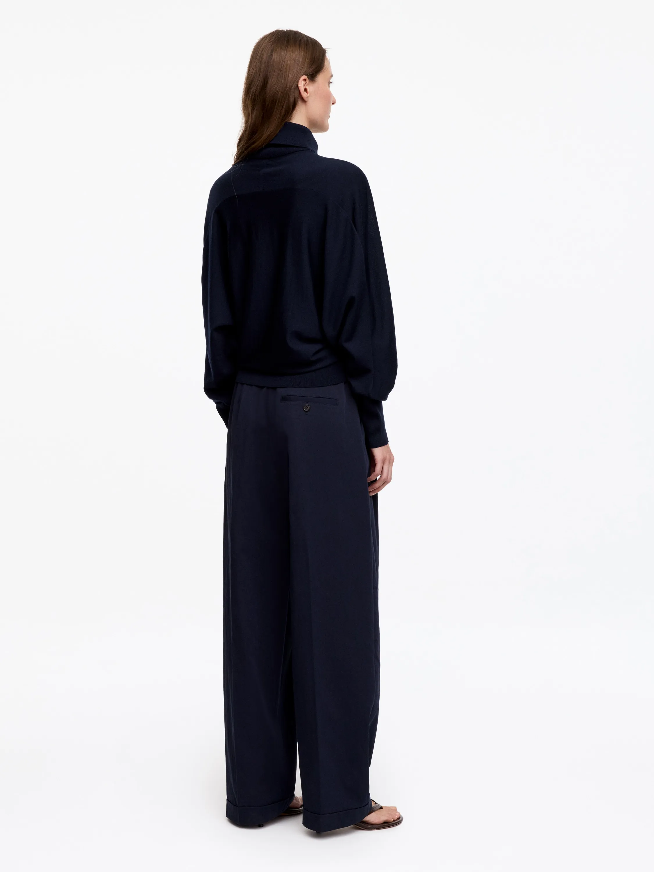 Pull demi-zippé en laine mérinos - Bleu marine