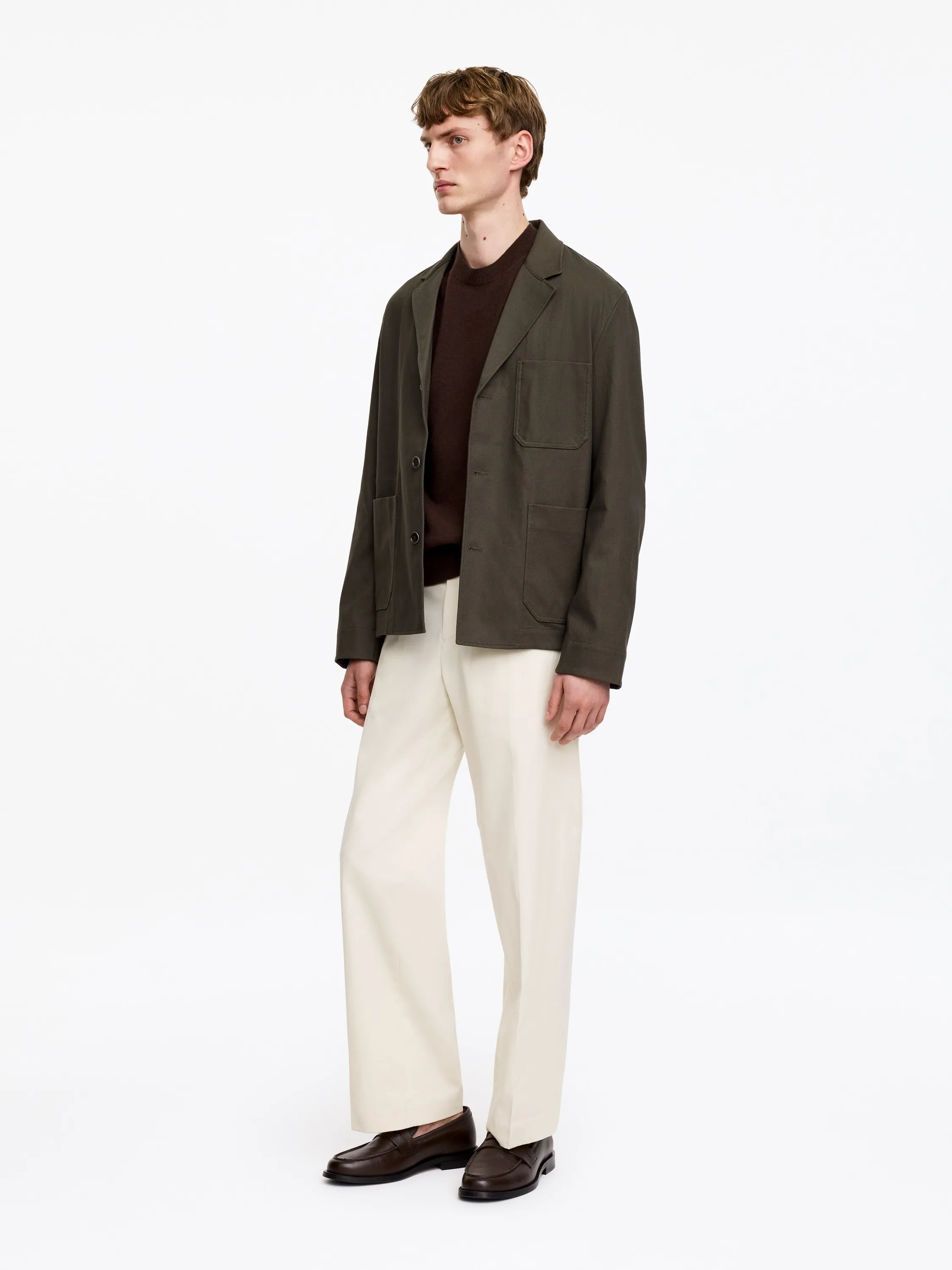 Pantalon décontracté en sergé de coton - Blanc cassé