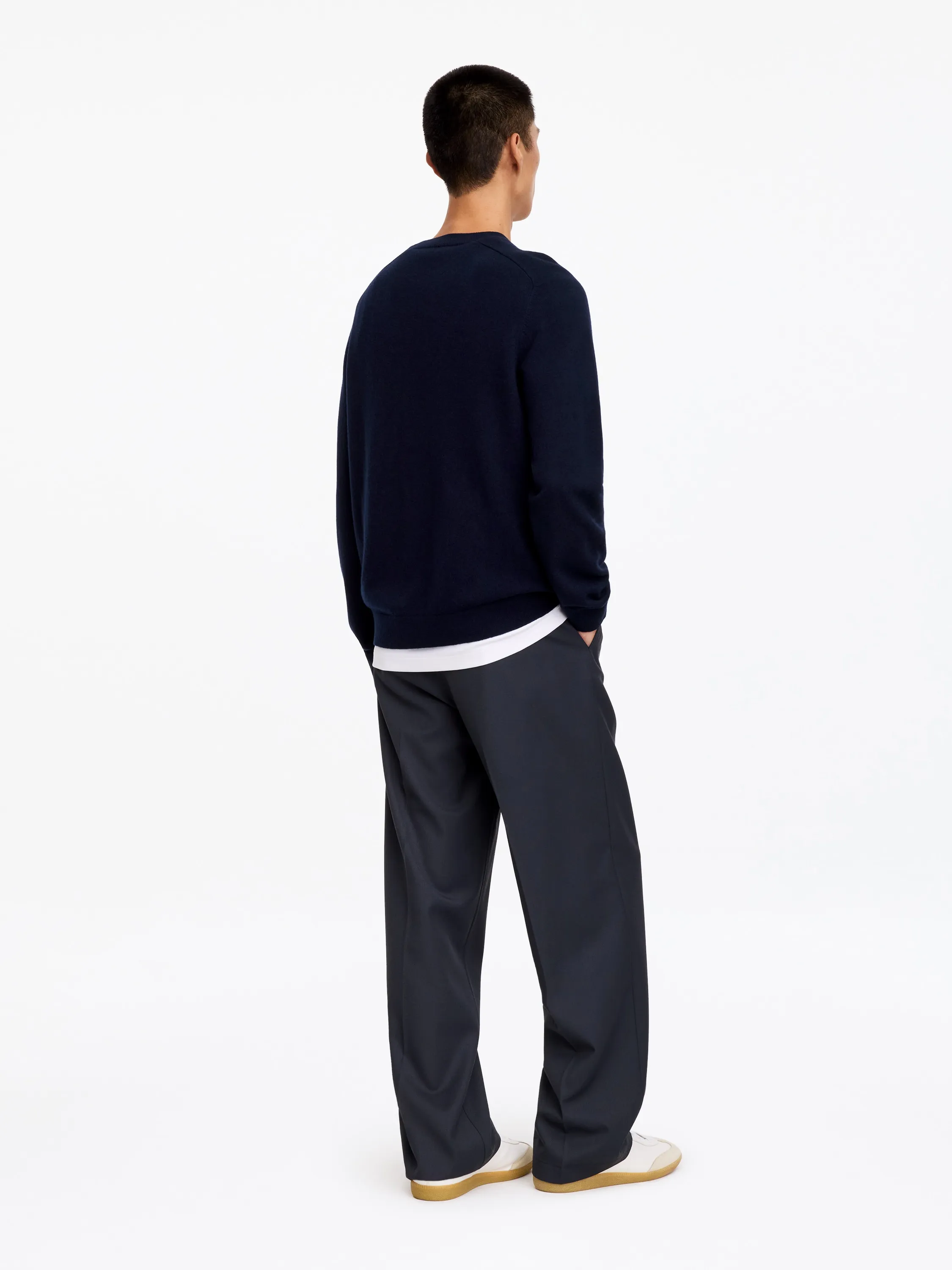 Pull en maille fine en laine - Bleu foncé