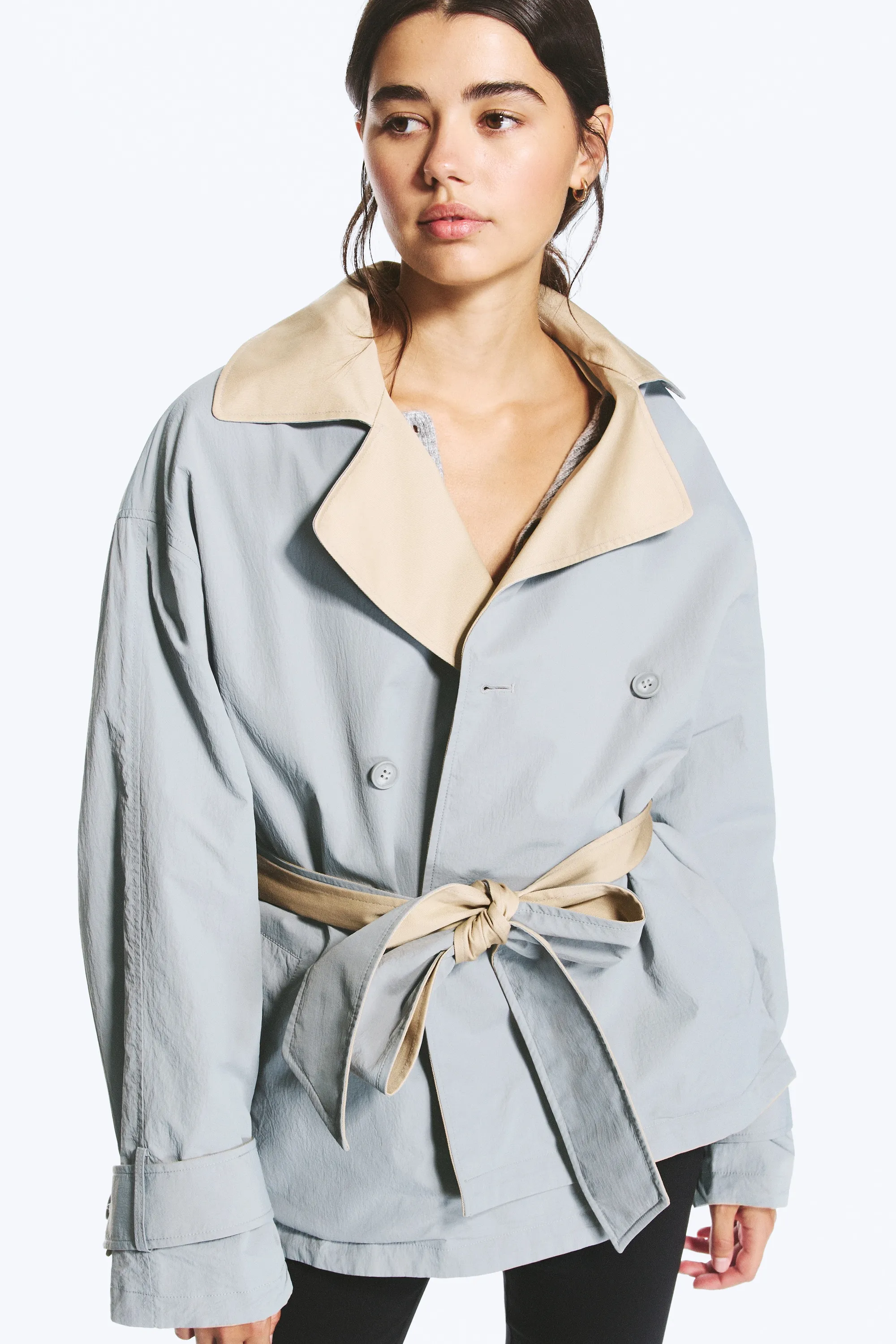 Trench-coat réversible à double boutonnage - Beige & Light Grey