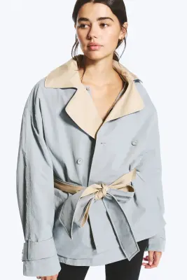 Trench-coat réversible à double boutonnage - Beige & Light Grey — photo 1
