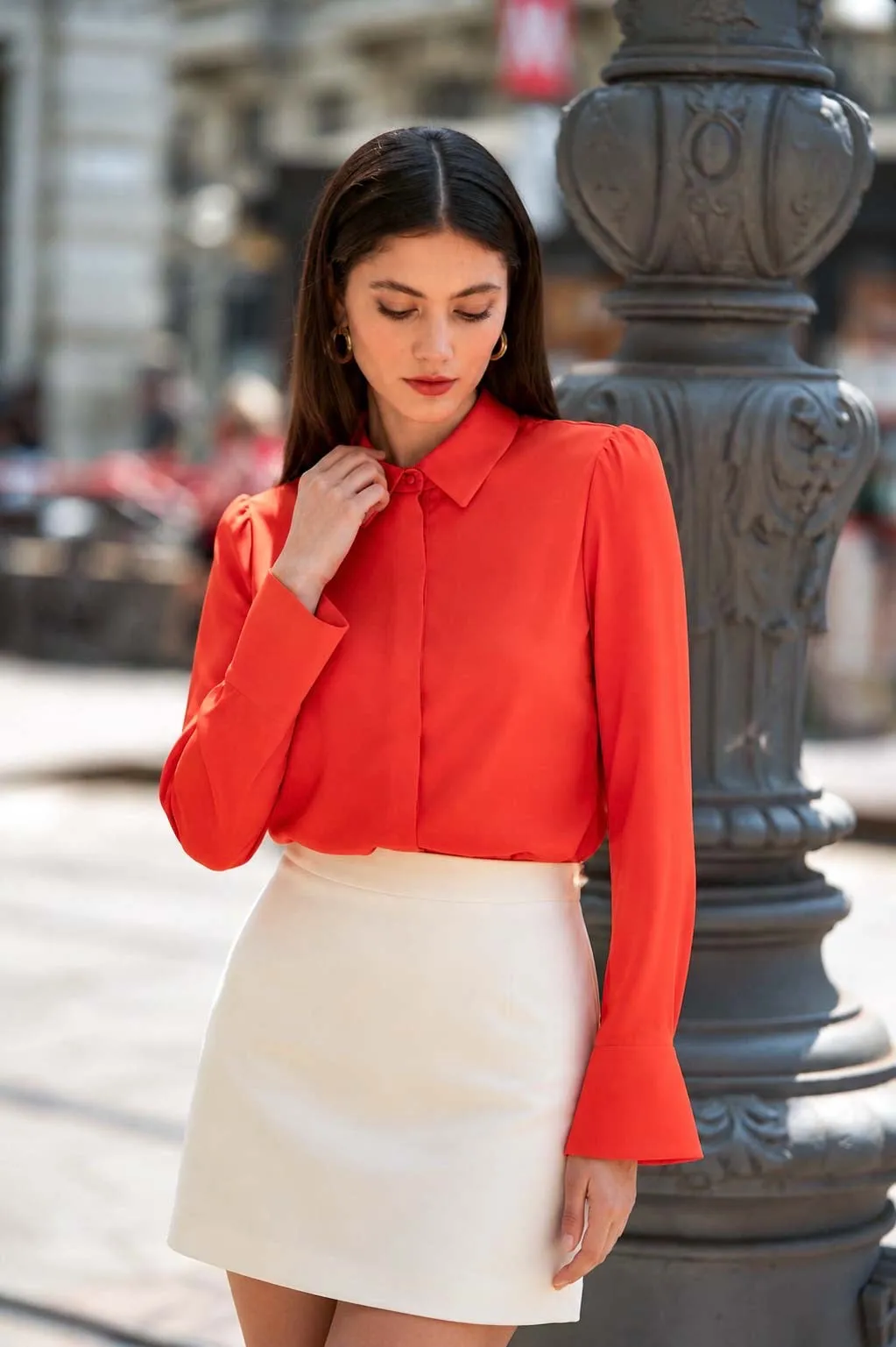 Marley Silk Blouse - Red orange