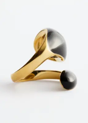 Bague sculpturale à effet torsadé double - Noir/Doré — photo 2