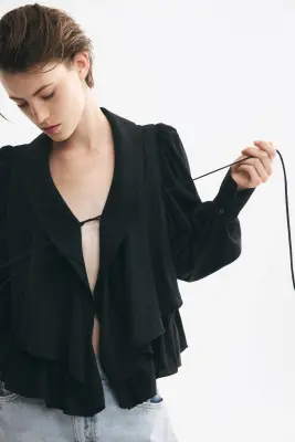 Blouse péplum avec col châle - Noir — photo 2