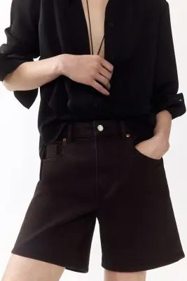 Short taille haute en denim - Marron foncé — photo 1